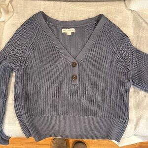 Aeropostale Blue Grey V-Neck Ribbed Sweater